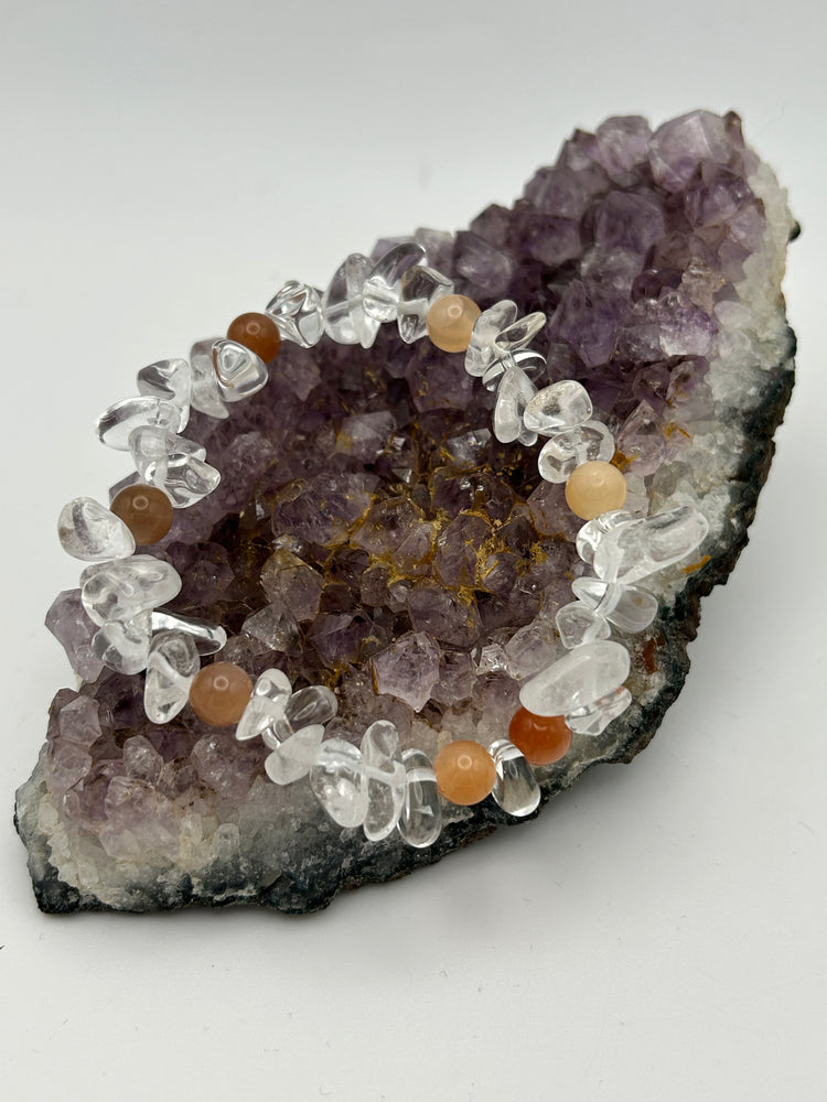 Edelsteinarmband Bergkristall mit Mondstein