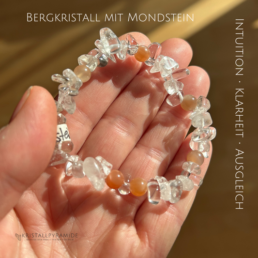 Edelsteinarmband Bergkristall mit Mondstein