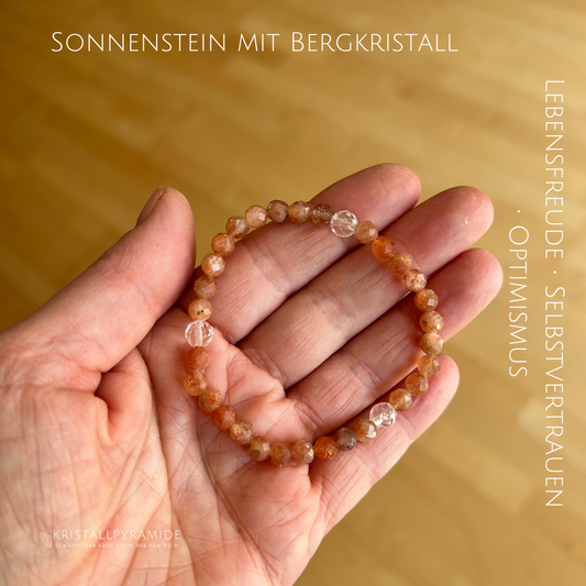 Edelsteinarmband Sonnenstein mit Bergkristall facettiert