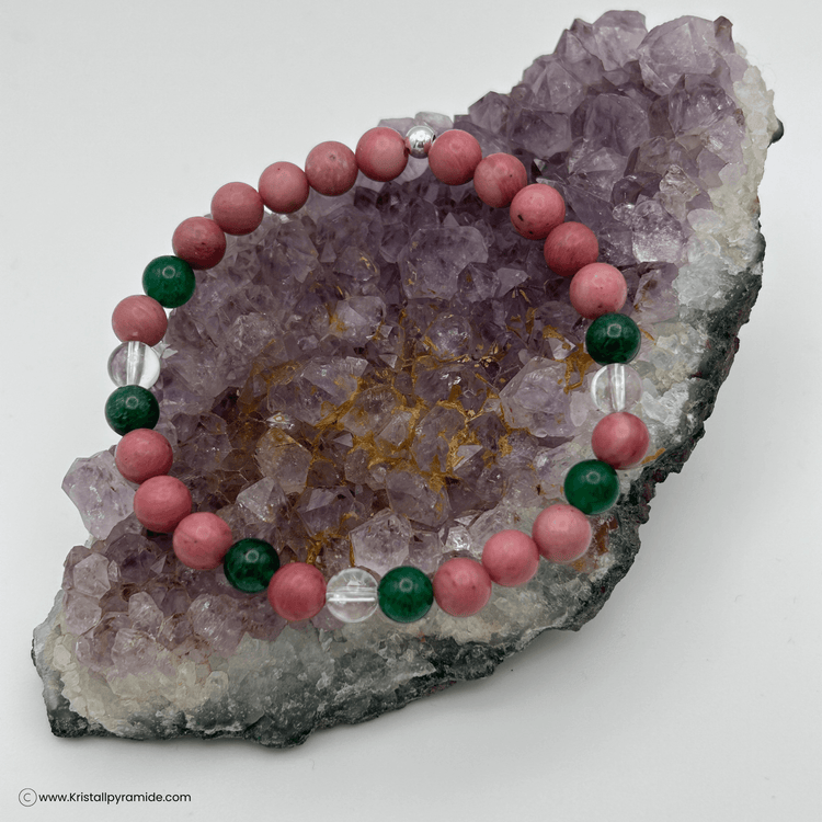 Edelsteinarmband Thulit mit Bergkristall und Aventurin