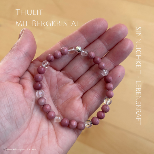 Edelsteinarmband Thulit mit Bergkristall