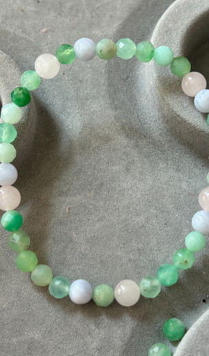Edelsteinarmband Chrysopras mit Rosenquarz und Chalcedon