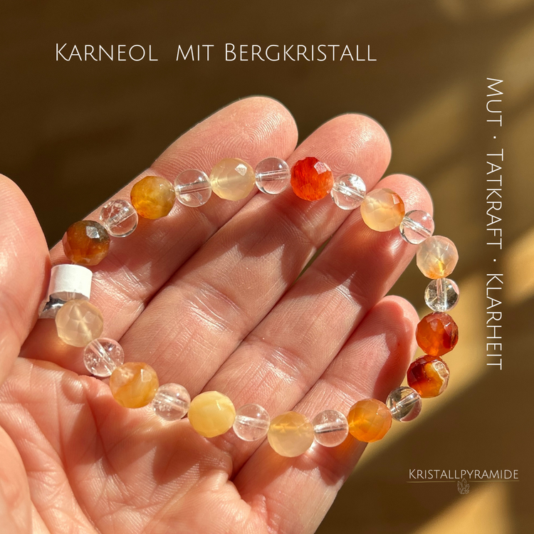 Edelsteinarmband Karneol mit Bergkristall