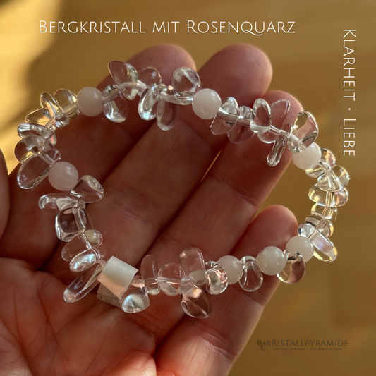 Edelsteinarmband Bergkristall mit Rosenquarz