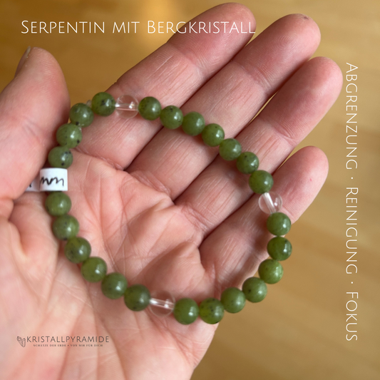 Edelsteinarmband Serpentin mit Bergkristall