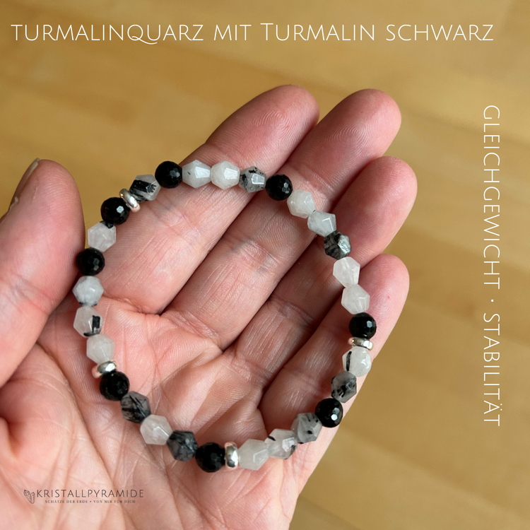 Edelsteinarmband Turmalinquarz mit schwarzem Turmalin