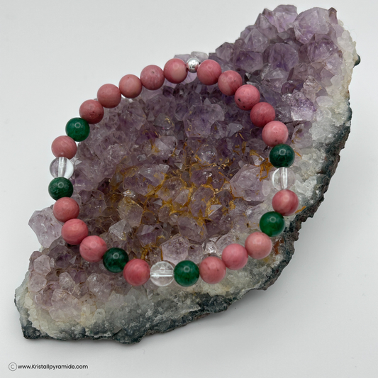 Edelsteinarmband Thulit mit Bergkristall und Aventurin